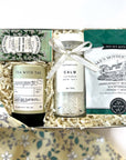kadoo calm spa curated gift box. gifts included lavender bath salt, jasmine soap, jasmine tea, rosemary shortbread, more