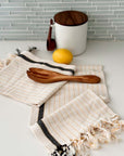 kitchen towel in yellow and black stripes