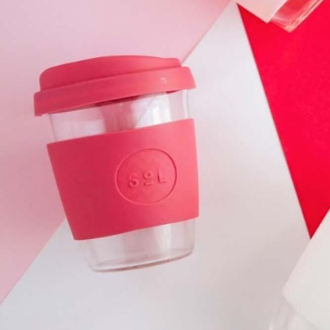 sol cup in deep pink color.