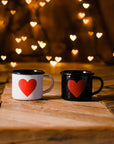 emalco enamel espresso mugs in heart pattern.
