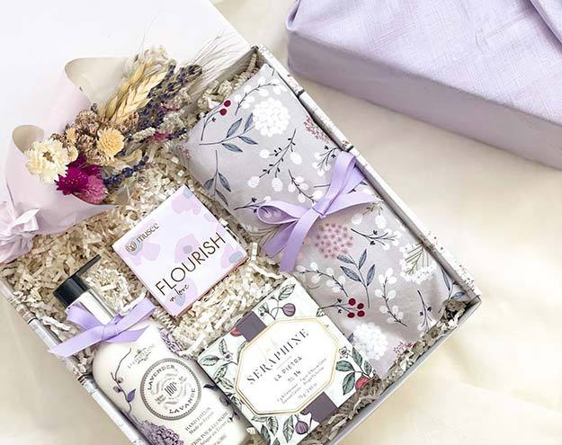 Lavender bliss gift box for her with curated products from women-owned business 