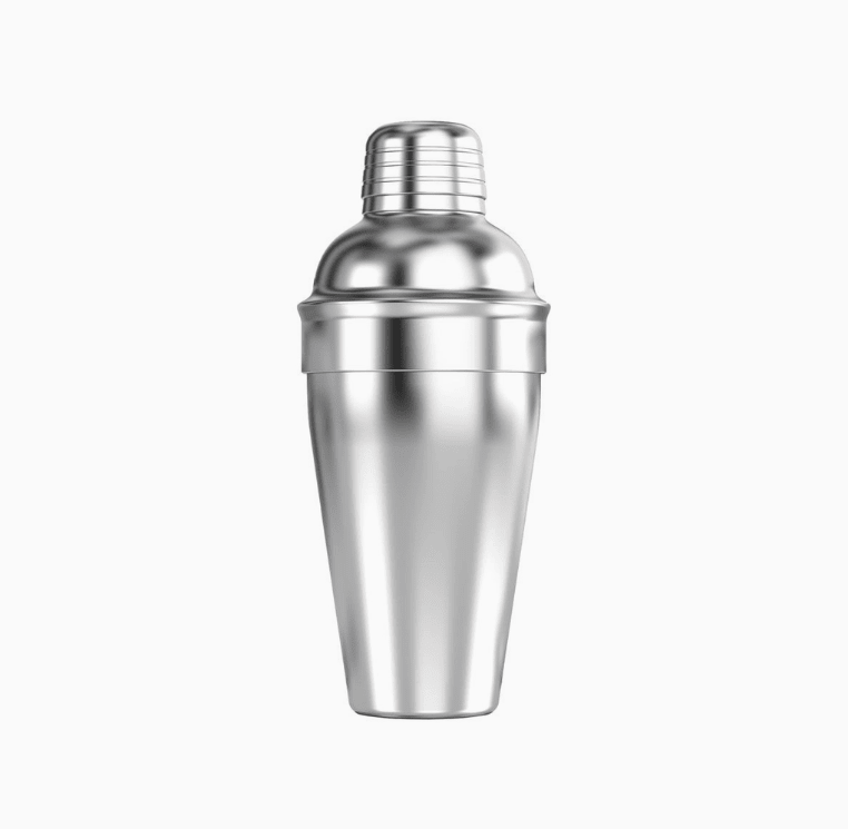 A polished HIC Bar stainless steel cocktail shaker with a matching metal lid, shown against a plain white background.