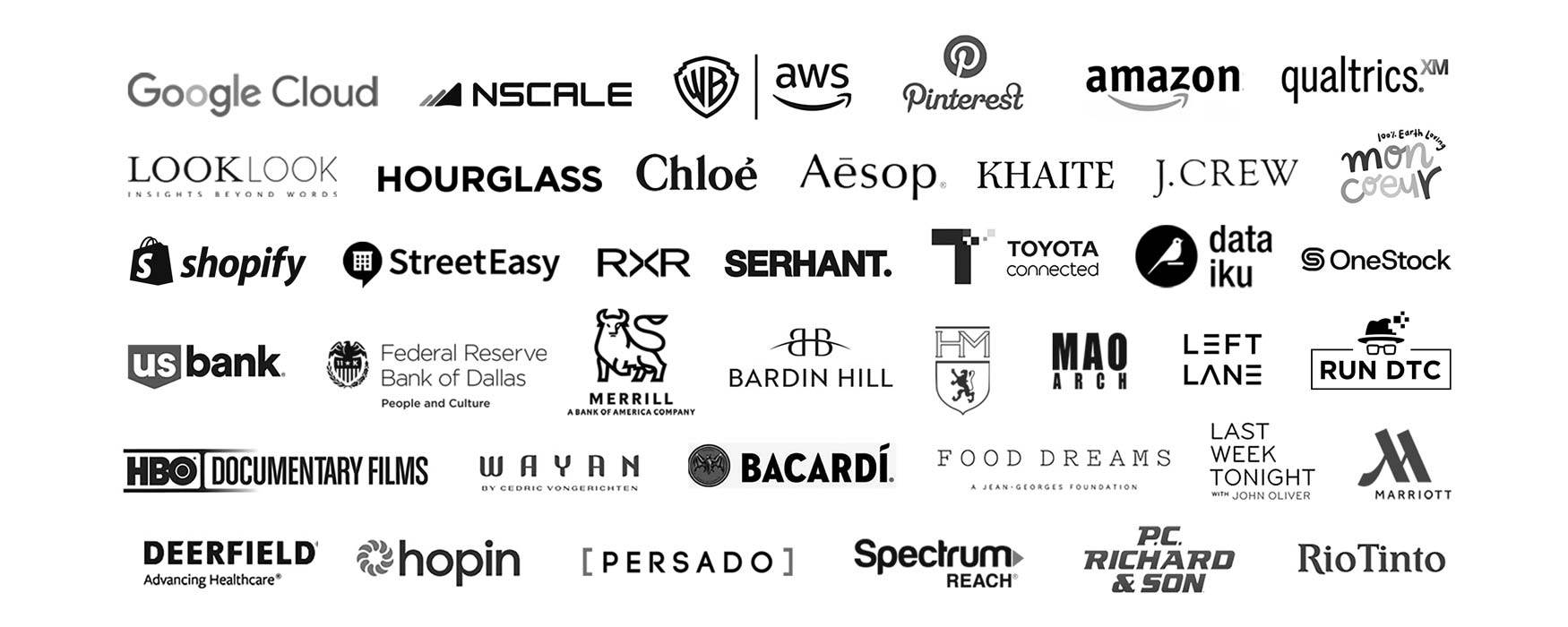 Various brand logos arranged in a grid on a white background