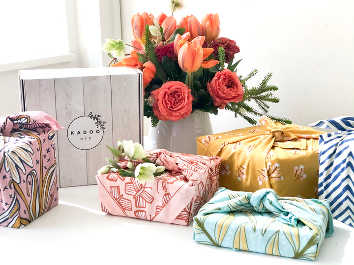 kadoo gift box with furoshiki fabric wrap for wedding gifts, bridesmaid gifts, bridal party and more