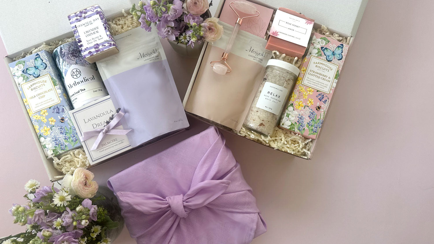 Mother's Day Curated Gift boxes in Lavender and Rose Style.