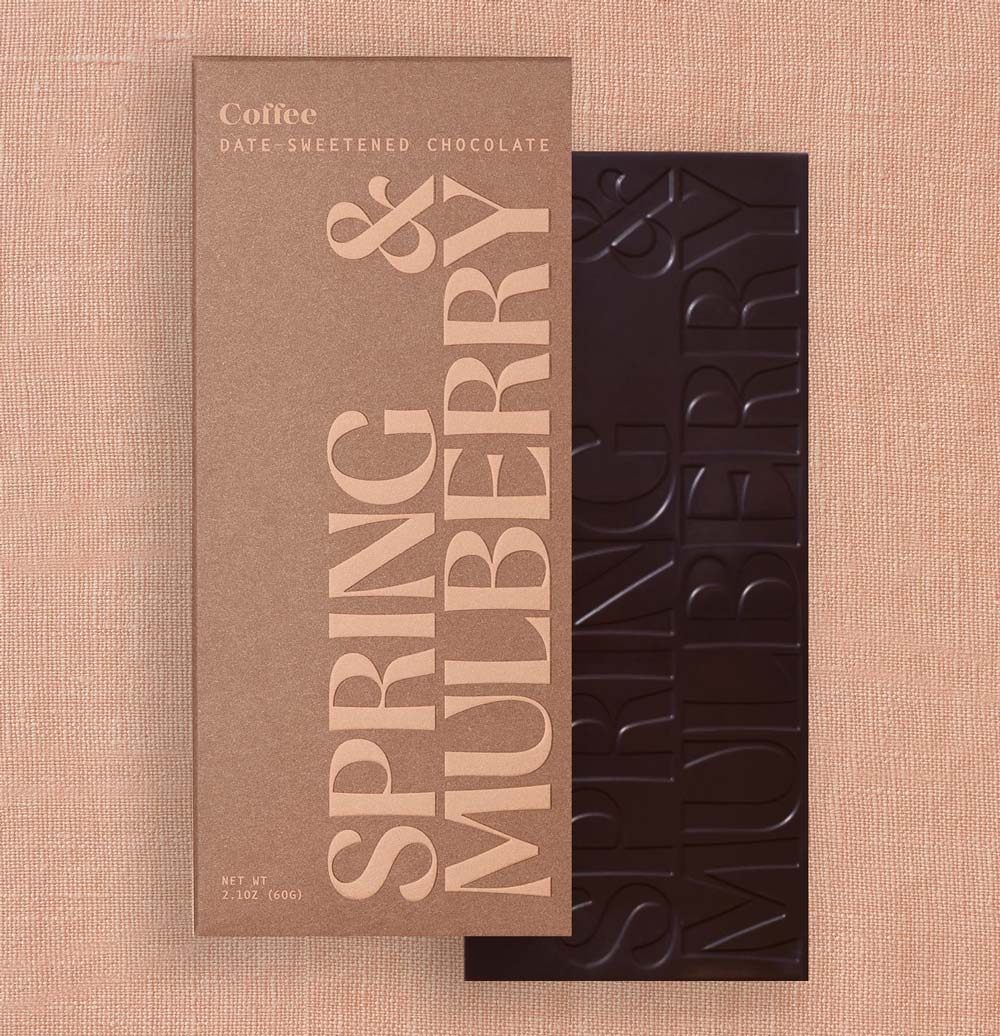 Dark chocolate Coffee Date-Sweetend Chocolate by&#39;Spring &amp; Mulberry&#39; on a beige background