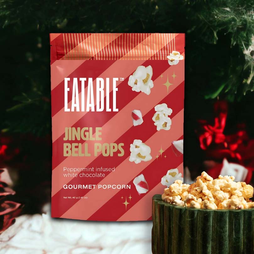 Eatable Jingle Bell Popcorn Peppermint infused white chocolate