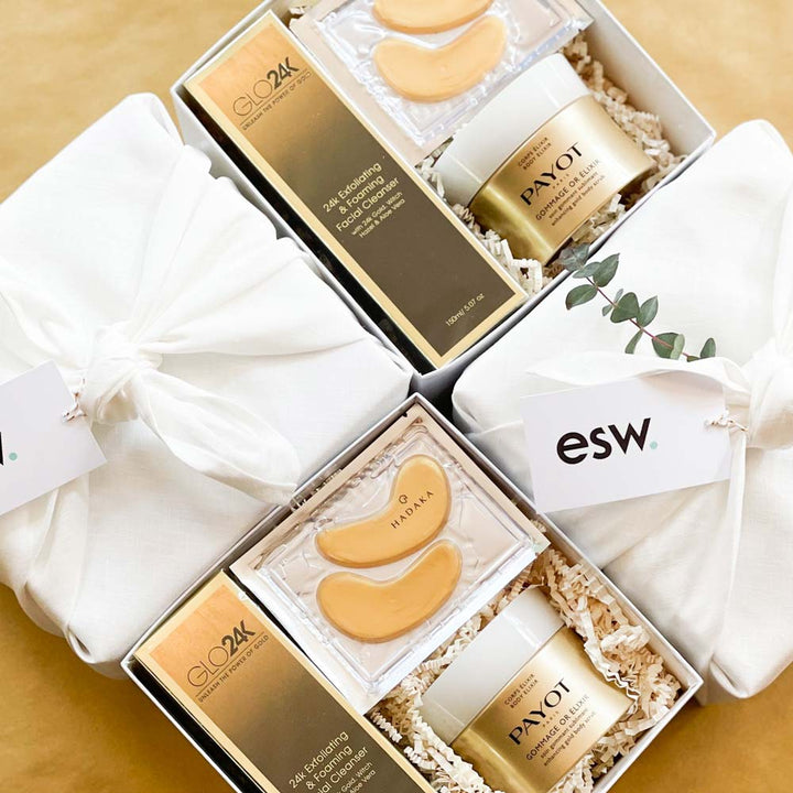 Custom Gifts with sustainable beauty products for ESW Female Led Dinner Event