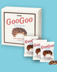 Goo Goo Cluster packaging on a blue background