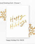 Happy Holidays Greeting Card as an optional choice. Add $2.50.