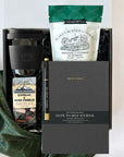 kadoo do great things gift box with black sol cup, shortbread, black notebook, pen, espresso beans chocolate and more