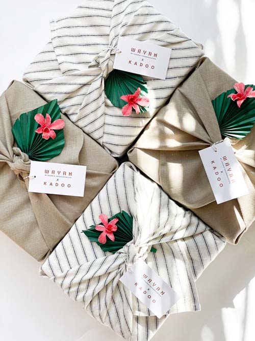 kadoo gifts furoshiki sustainable and eco-friendly fabric wrapping. helps reduce paper waste.