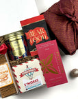 kadoo furoshiki fabric wrap gift box with graham crackers, s'mores, hot chocolate, dark chocolate, peanuts and more