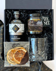 kadoo old fashioned curated gift box with cocktail syrup, The MET jam, viski crystal tumbler, orange slice and more