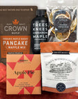 kadoo gourmet pancake holiday gift box with pancake & waffle mix, cinnamon maple syrup, apple pie chocolate, cookie and more