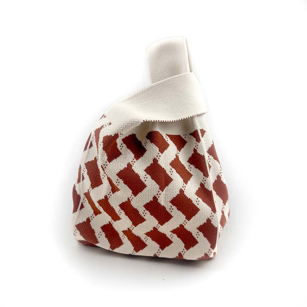 reusable facbric knitted gift bag in red chevron pattern
