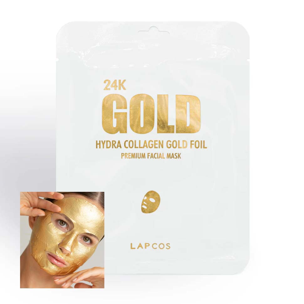 Lapcos 24K Gold Hydro Collagen Gold Foil Premium Face Mask in White packaging