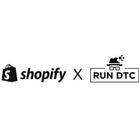 black shopify x RUN DTC logo against white background