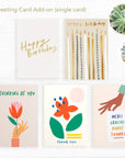 greeting cards: happy birthday, thinking of you, thank you, merci, gracias and more