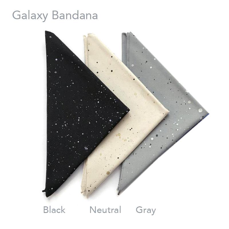 KADOO Galaxy Bandana in Black, Neutral and Gray color. Hand screen printed in Portland, Oregon. 100% cotton.