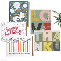  Choose notecards greeting to insert in KADOO gift box: Happy birthday, Thanks, Love or Thinking of you.