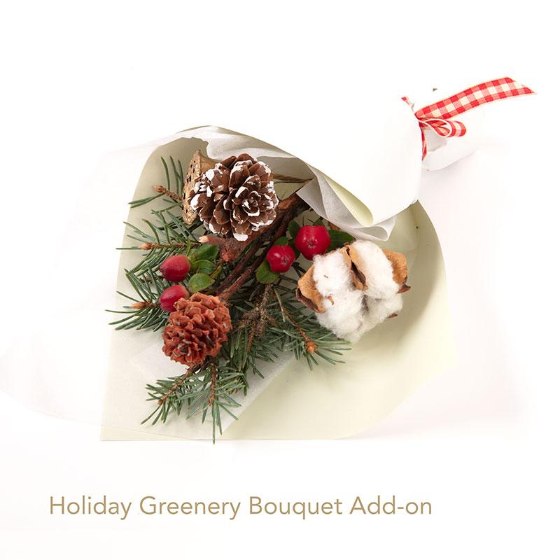 kadoo holiday bouquet floral arrangement in evergreen and holiday botanical.