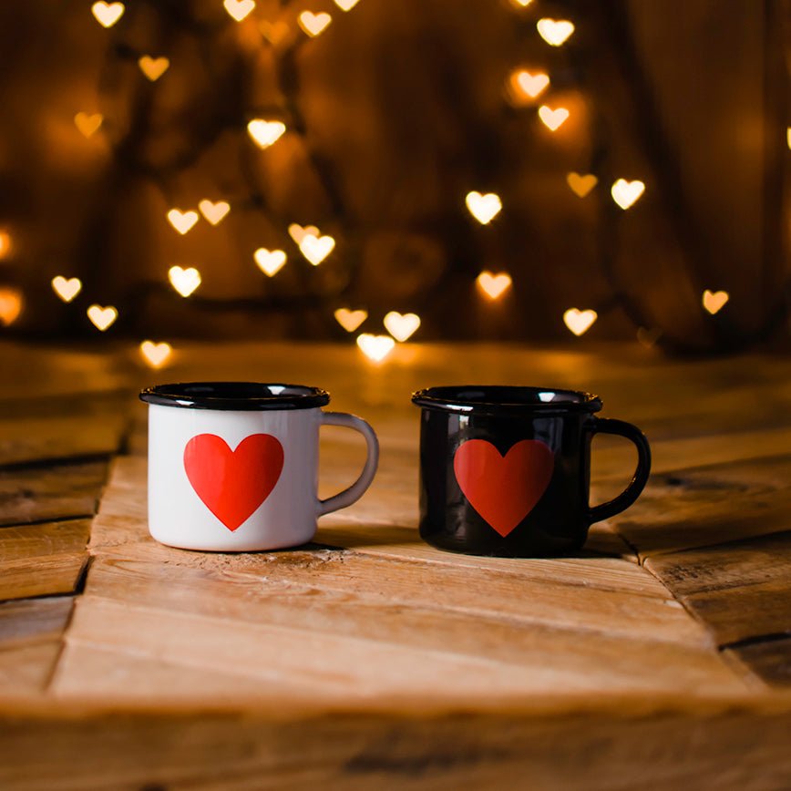 emalco enamel espresso mugs in heart pattern.