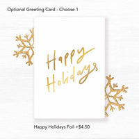 Happy Holidays greeting card, as an optional choice. Add $4.50.