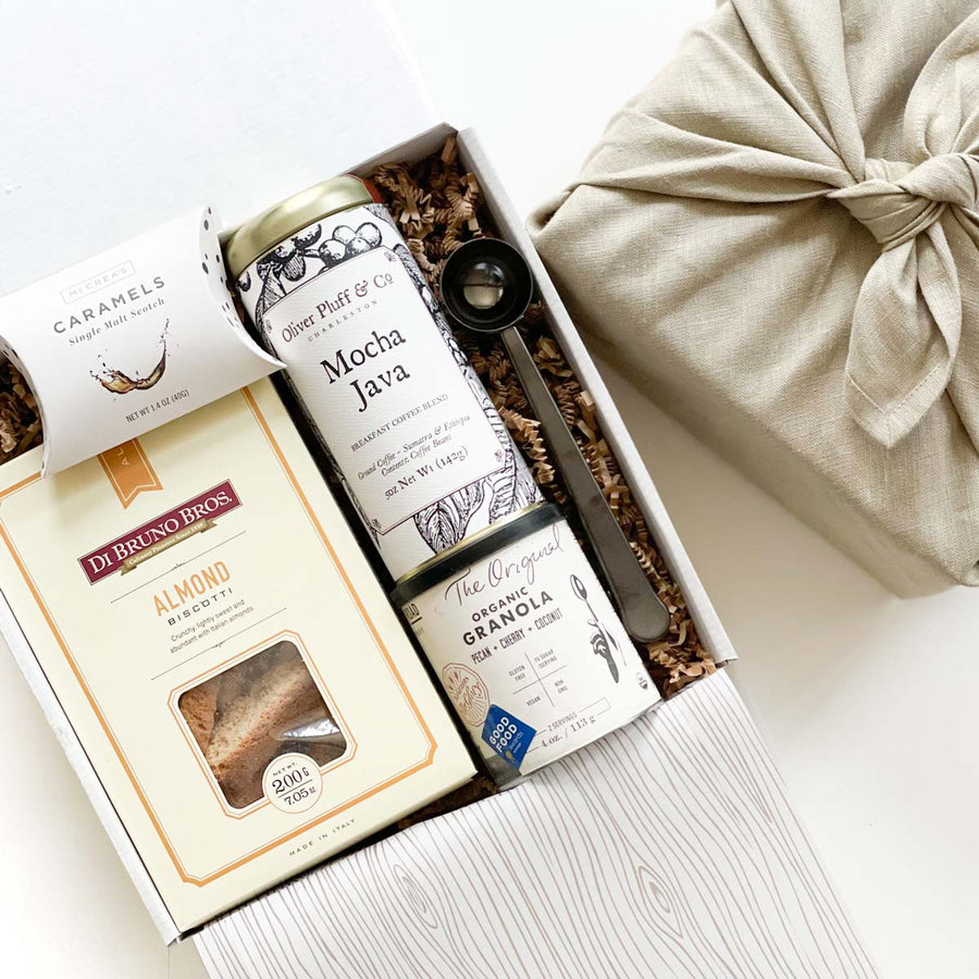 father's day coffee gifts with Mocha Java coffee, Italian almond biscotti, organic granola and more