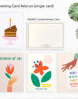 kadoo gretting card add-on: happy birthday, cheers, thinking of you, thank you and more.