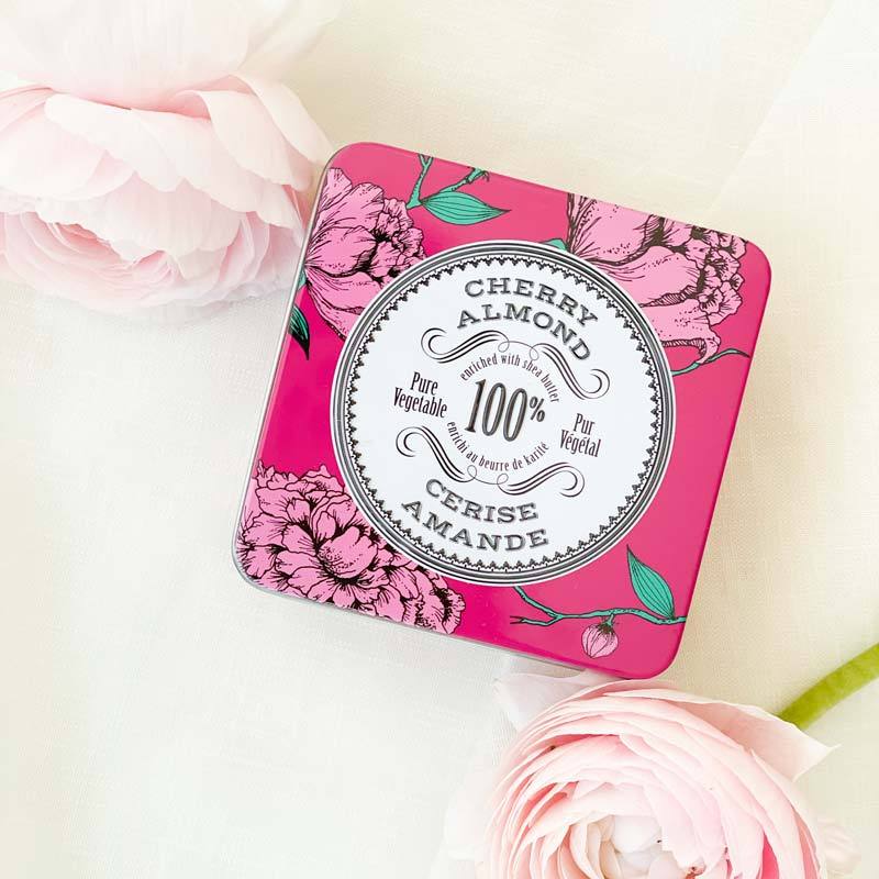 la chatelaine cherry almond triple milled travel soap. Perfect for bridal gifts.
