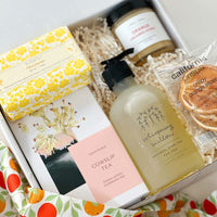 kadoo orange blossom gift box with tea, hand soap, bar soap, honey, orange slice and more