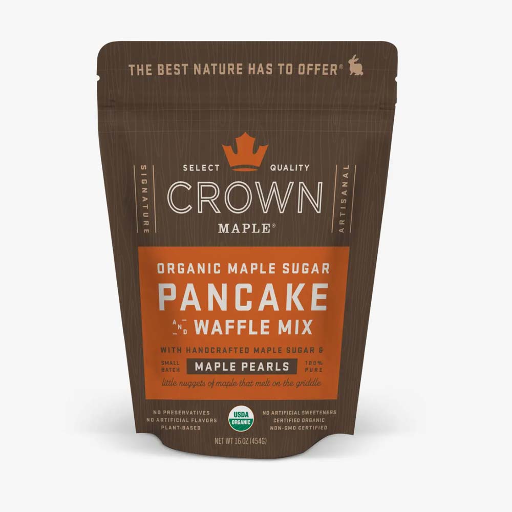 Maple Crown organic maple sugar pancake and waffle mix.